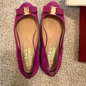 Salvatore Ferragamo Magenta Suede Vara Bow Flats
